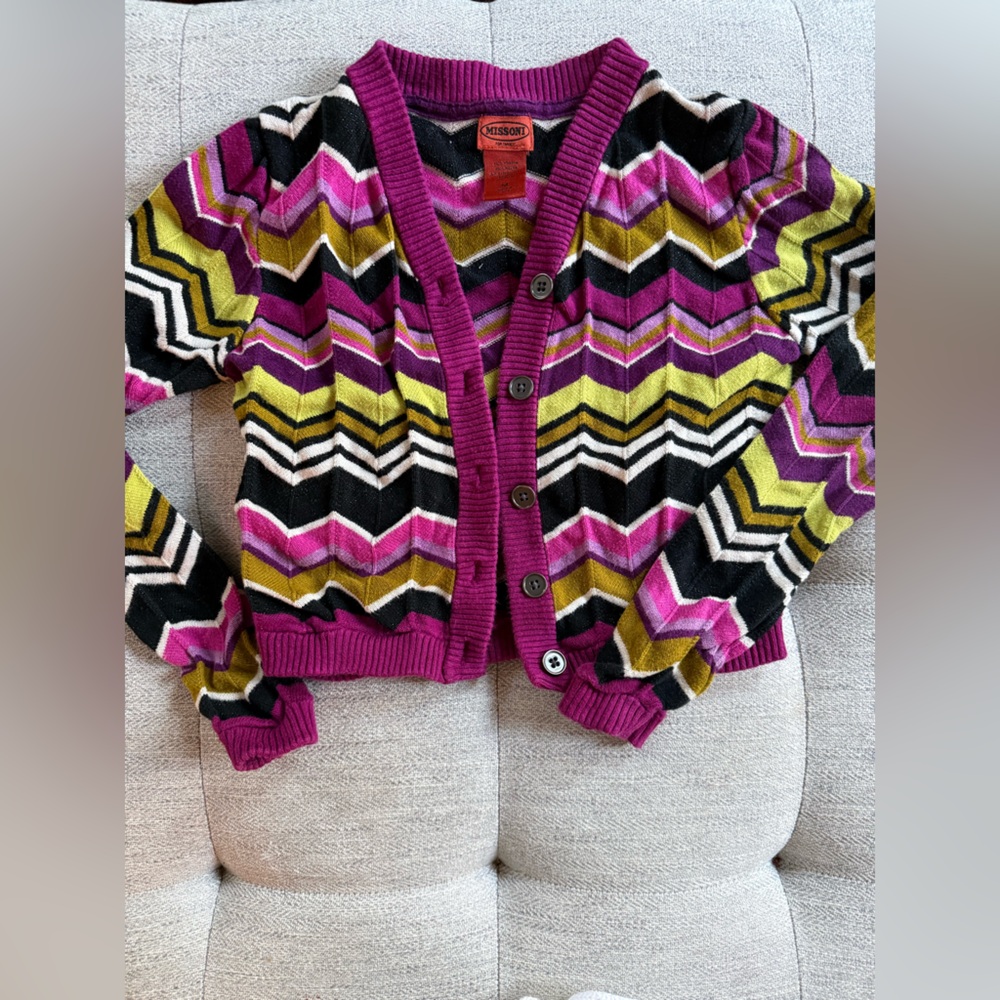 Missoni Knit Cardigan in Magenta, Olive, Black & White
